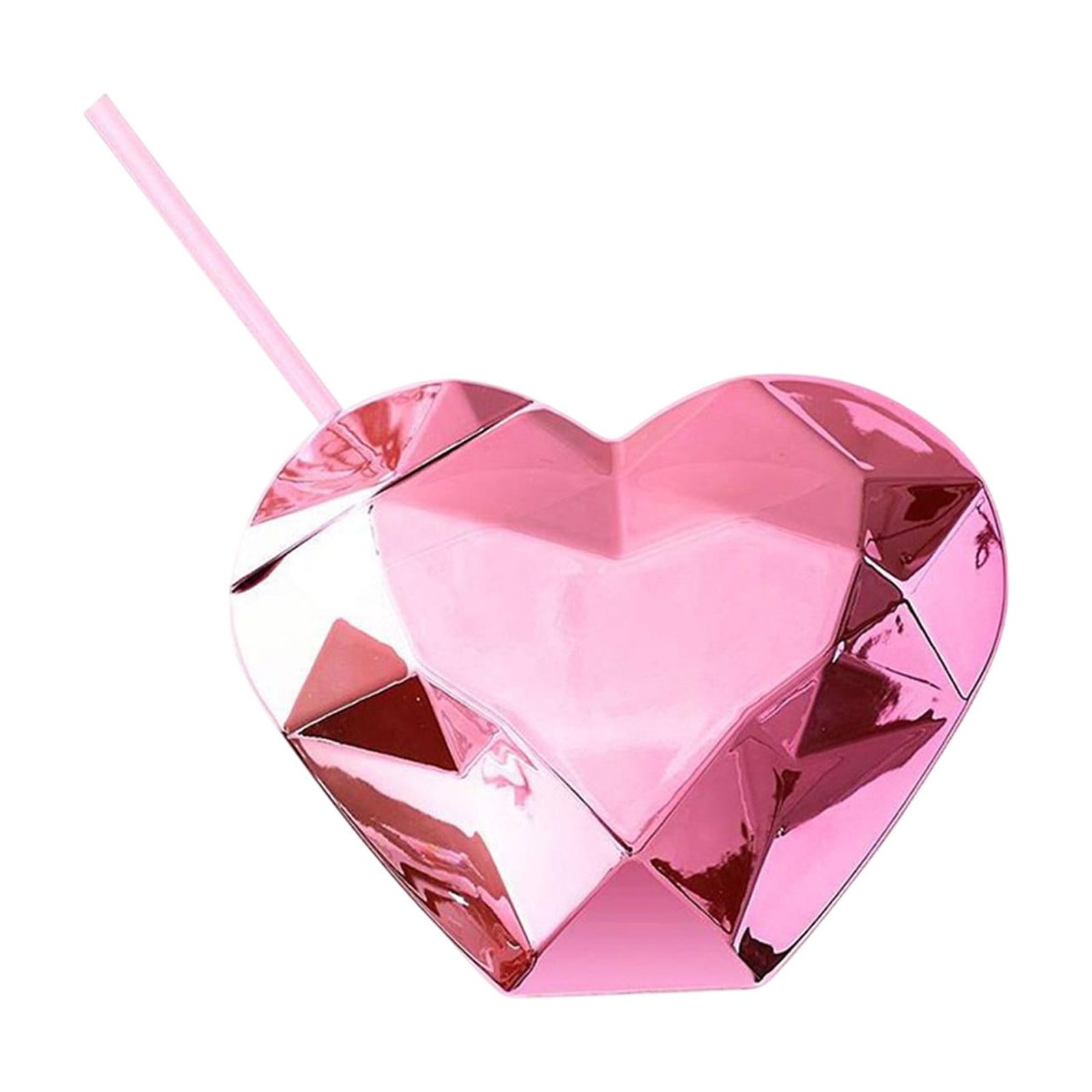 Ersvoioy Heart Shaped Cup with Lid and Straw Drinking Cocktail Cups Plastic Tumblers Party Wine Cup Glass Glitter Reusable Cups for Bar Valentine Birthday Tropical Luau Hawaiian Party Supplies
